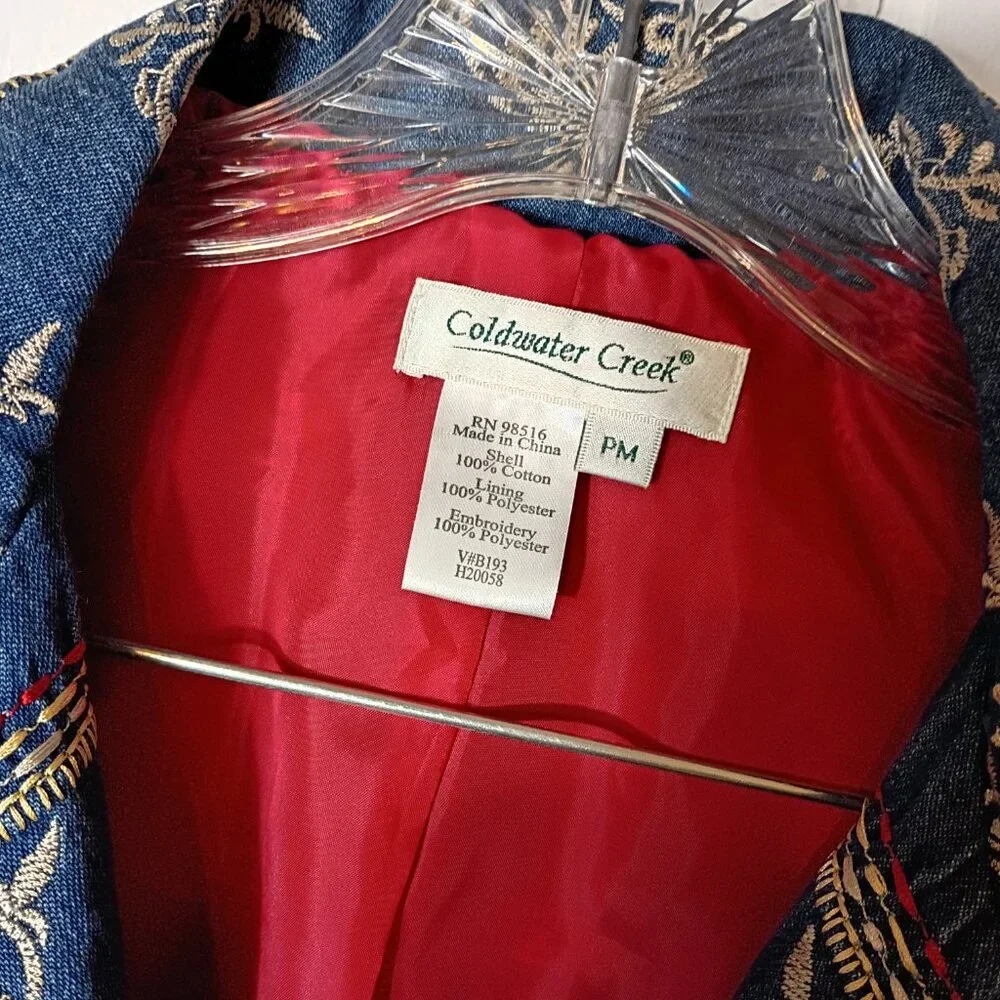 Coldwater Creek Denium Jacket Tapestry Blazer Embroidered Gold Red Womens PM - Picture 2 of 5